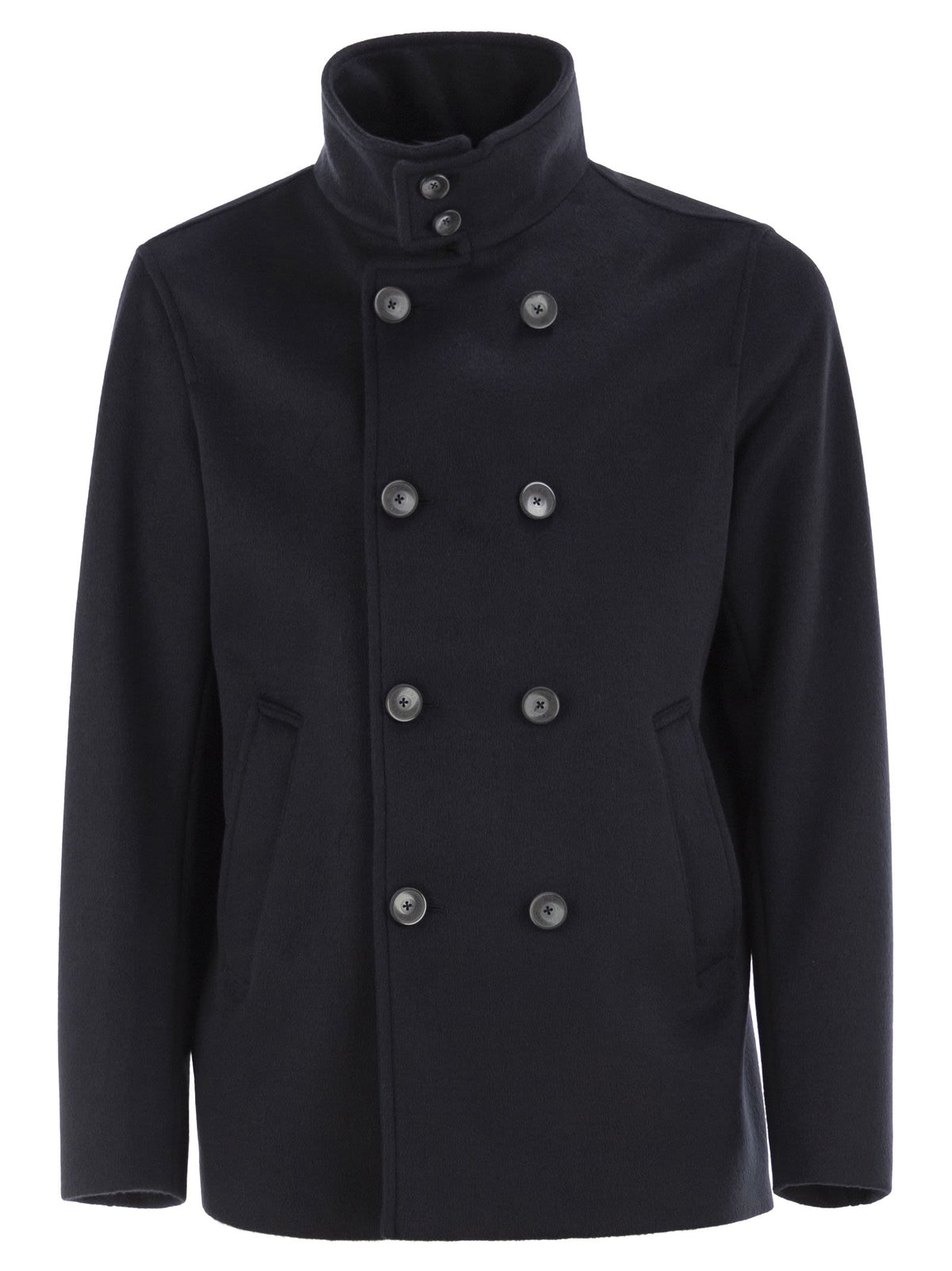 Herno Men Double-Breasted Jacket In Wool-Effect Fabric With High Collar