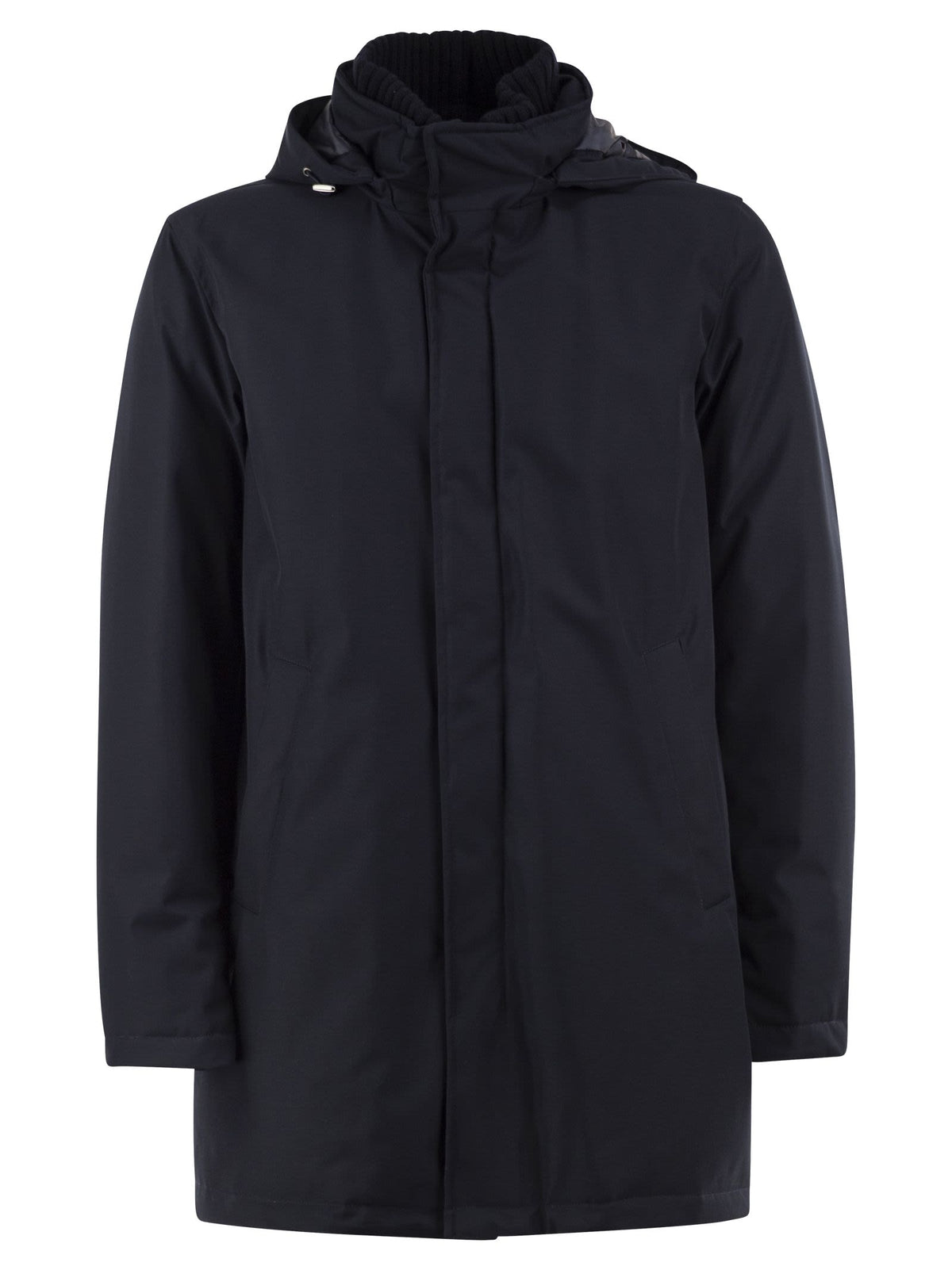 Herno Men Hooded Parka With Knitted Inner Collar
