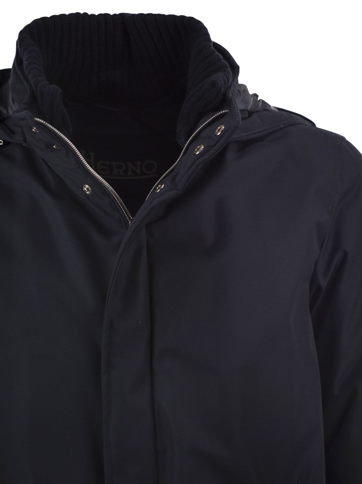 Herno Men Hooded Parka With Knitted Inner Collar