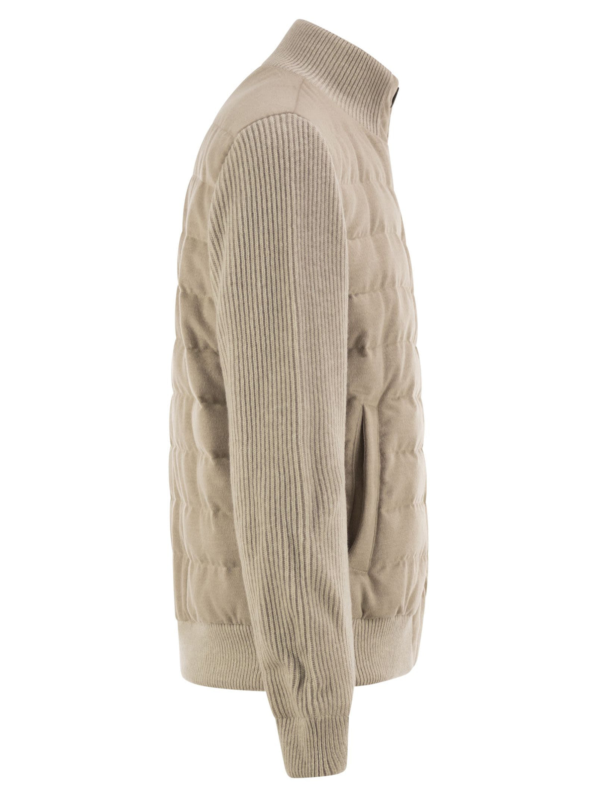 Herno Men Quilted Knit And Fabric Jacket With High Collar