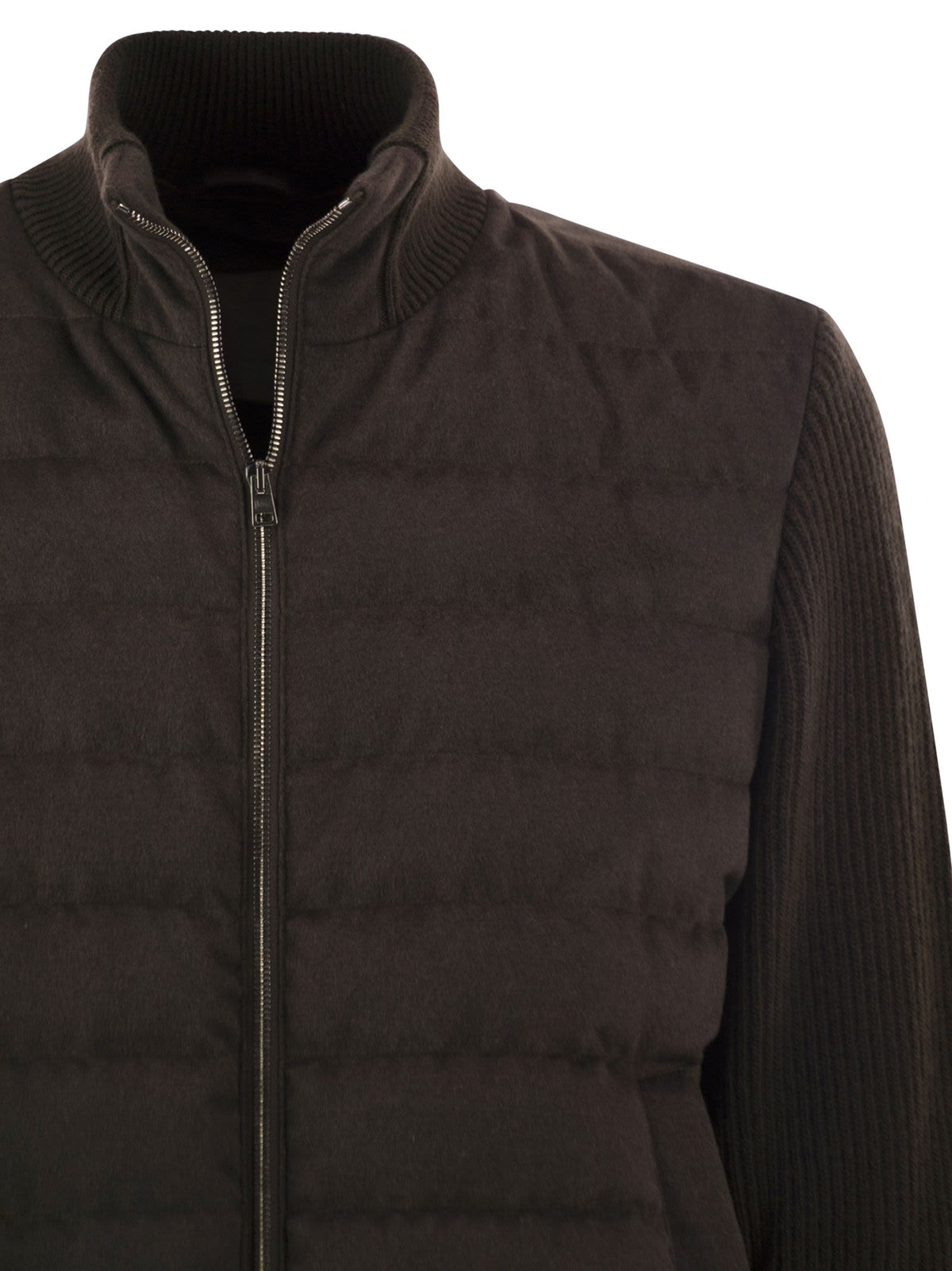 Herno Men Quilted Knit And Fabric Jacket With High Collar
