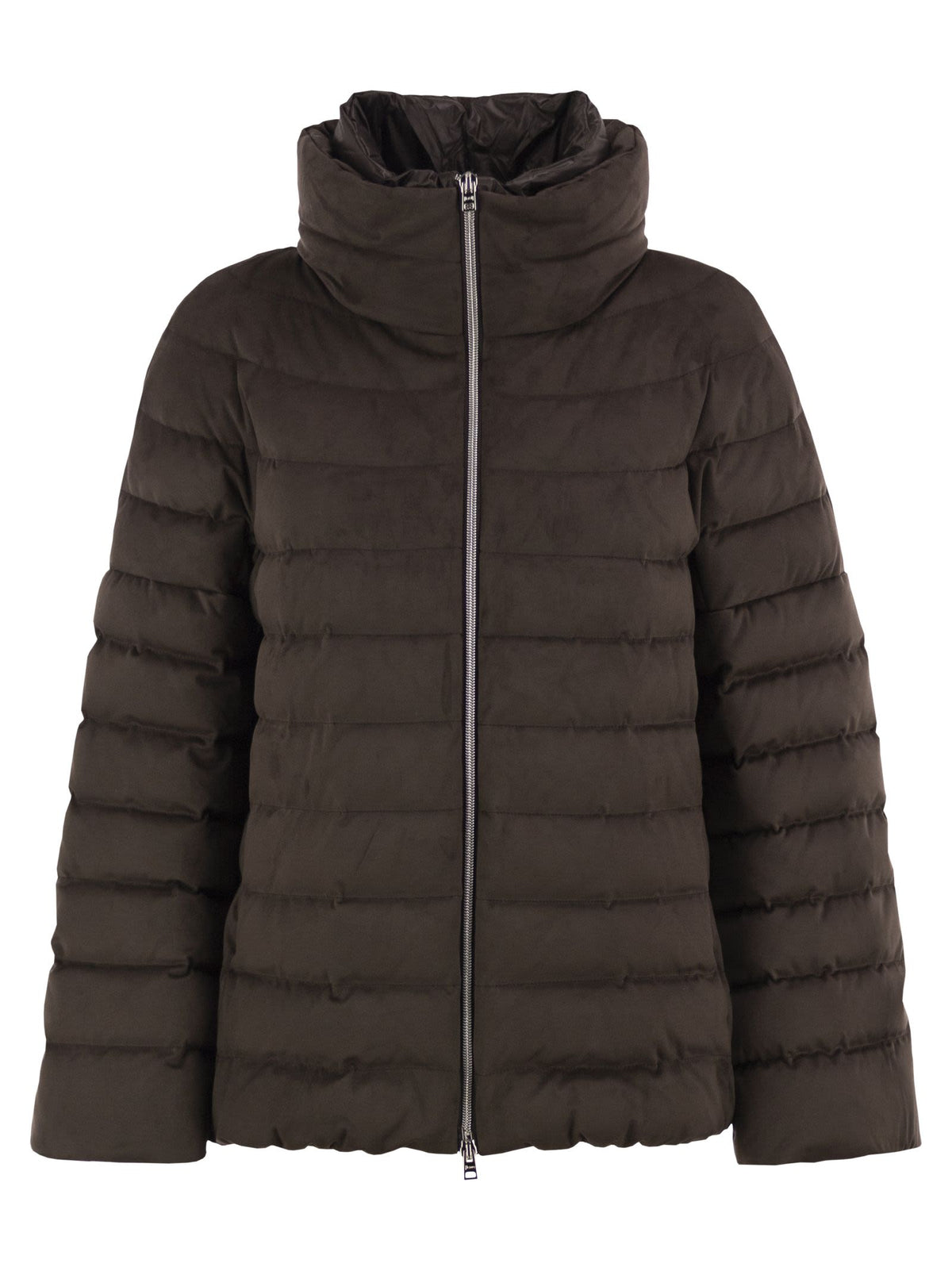 Herno Women Technical Suede-Effect Down Jacket With Padded High Collar