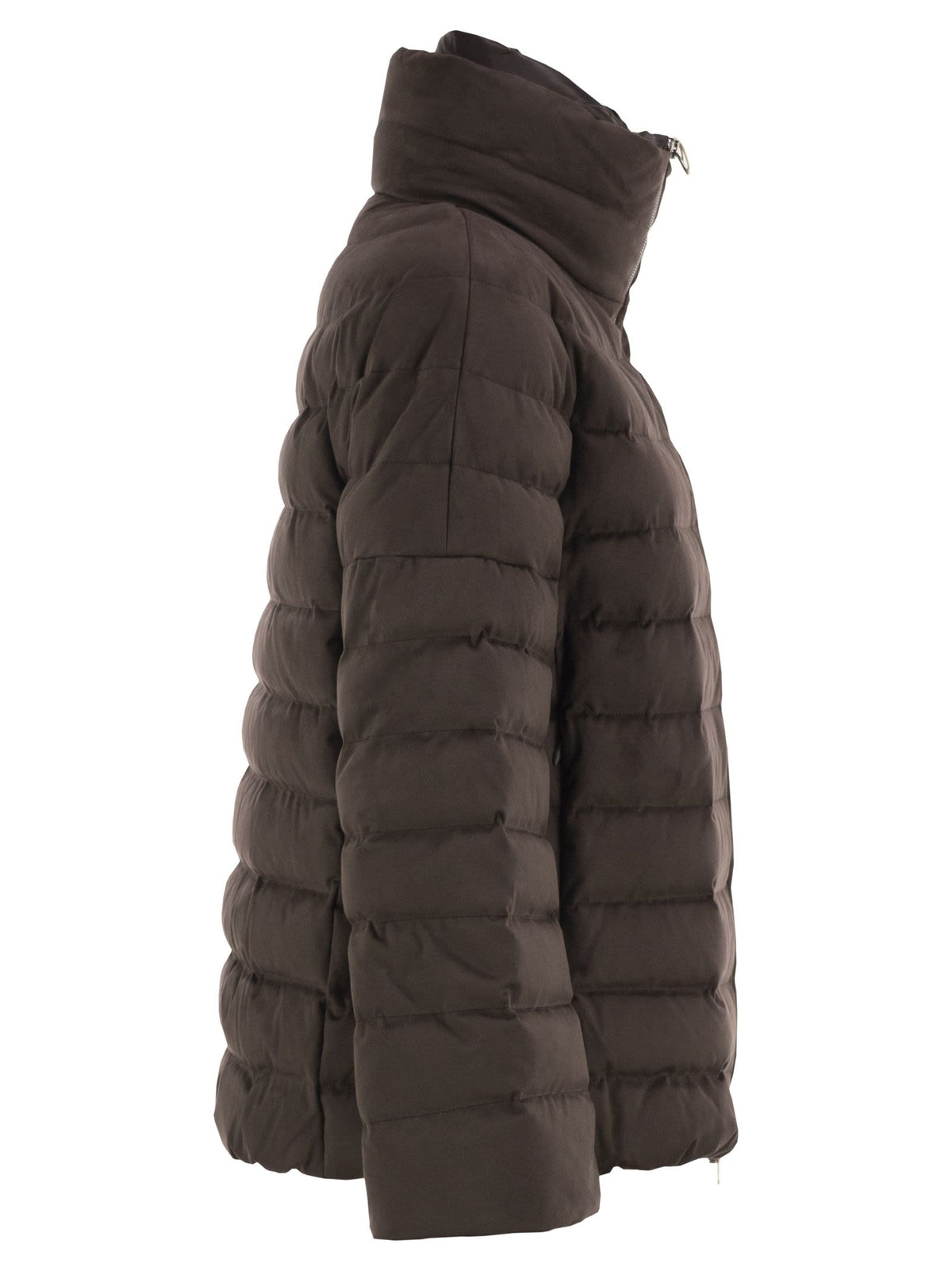 Herno Women Technical Suede-Effect Down Jacket With Padded High Collar
