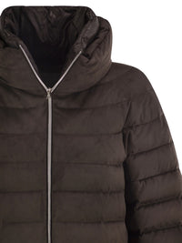 Herno Women Technical Suede-Effect Down Jacket With Padded High Collar