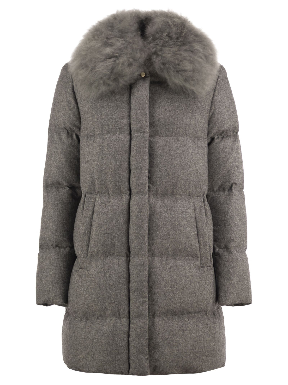 Herno Women Herno Long Silk And Cashmere Down Coat With Fur Collar