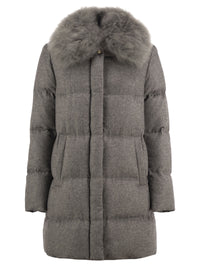 Herno Women Herno Long Silk And Cashmere Down Coat With Fur Collar