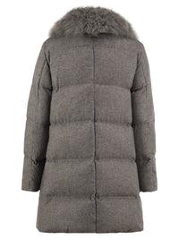 Herno Women Herno Long Silk And Cashmere Down Coat With Fur Collar