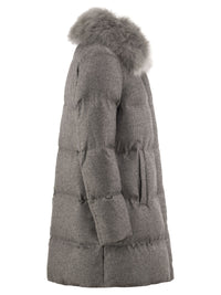 Herno Women Herno Long Silk And Cashmere Down Coat With Fur Collar