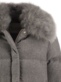 Herno Women Herno Long Silk And Cashmere Down Coat With Fur Collar
