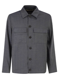 Peserico Men Lightweight Linen And Wool Blend Jacket With Patch Pockets