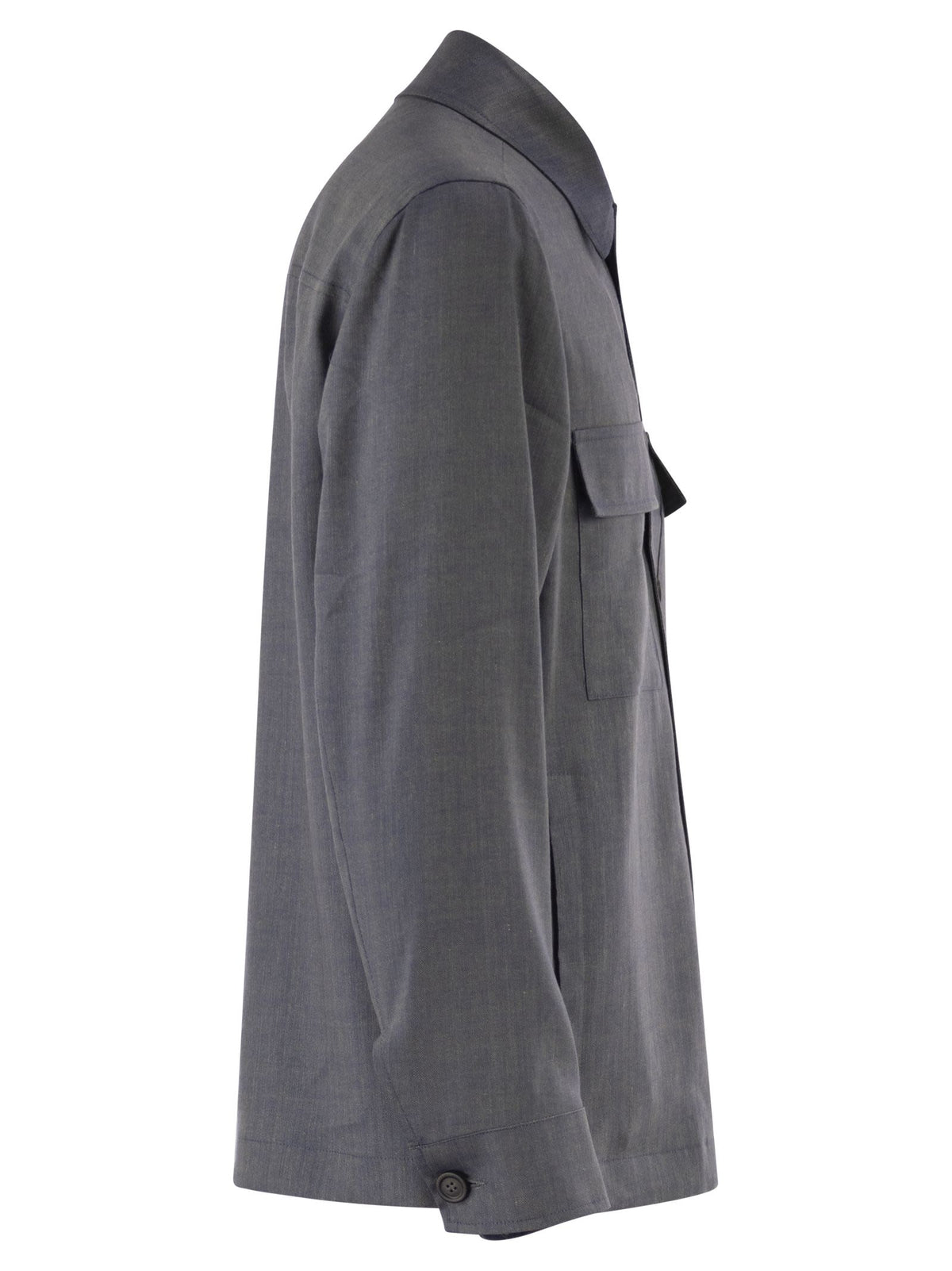 Peserico Men Lightweight Linen And Wool Blend Jacket With Patch Pockets