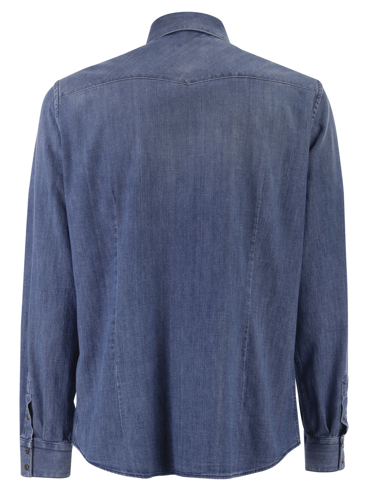 Peserico Men Lightweight Cotton Denim Shirt With Patch Pockets