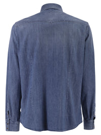 Peserico Men Lightweight Cotton Denim Shirt With Patch Pockets