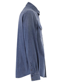 Peserico Men Lightweight Cotton Denim Shirt With Patch Pockets