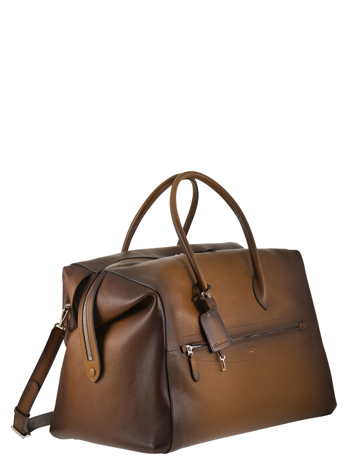 Santoni Men Leather Holdall With Shaded Finish