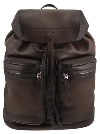 Santoni Men Grained Leather Backpack With Front Pockets