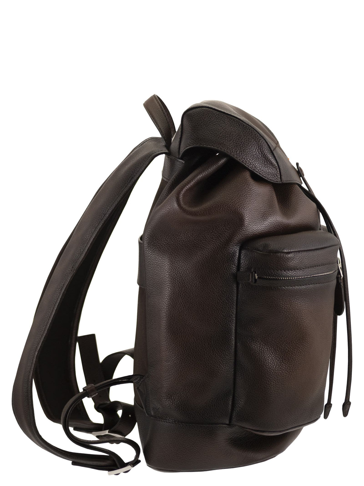Santoni Men Grained Leather Backpack With Front Pockets