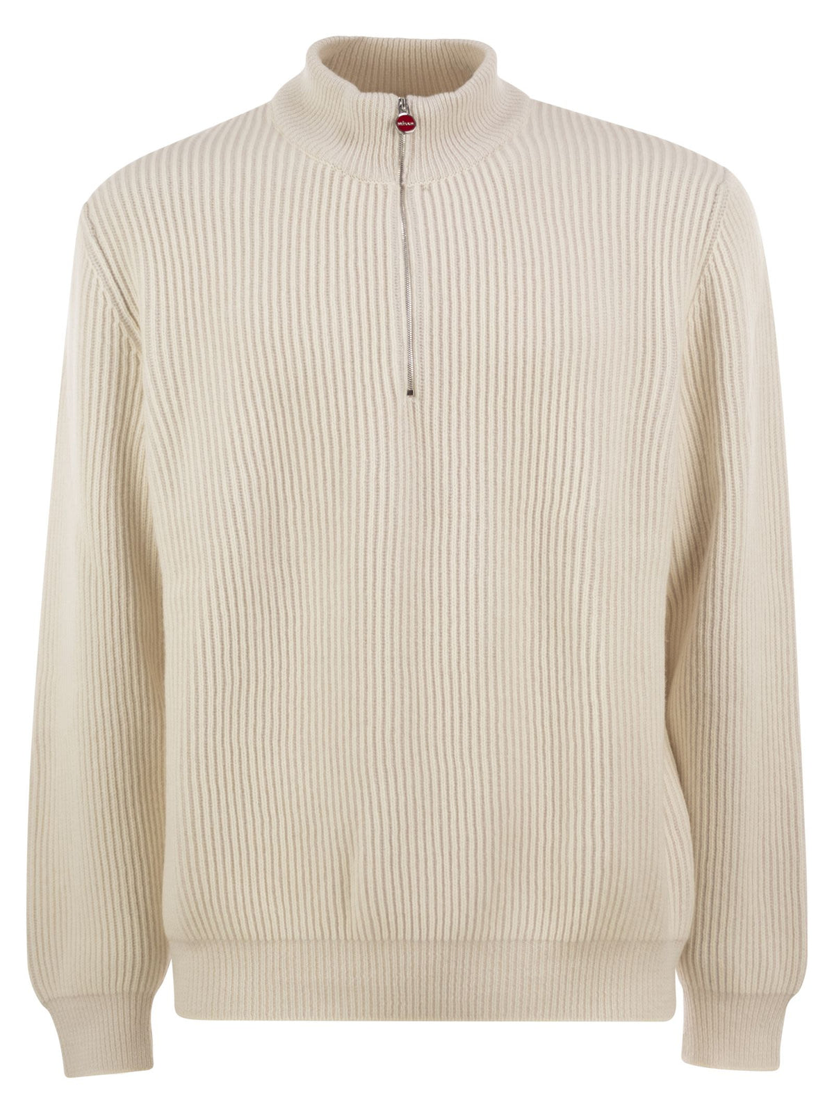 Kiton Men Pure Cashmere Ribbed Half-Zip Jumper