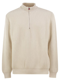 Kiton Men Pure Cashmere Ribbed Half-Zip Jumper