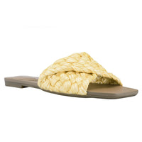 Moral Womens Faux Leather Woven Slide Sandals Yellow