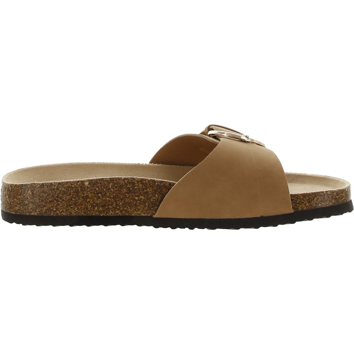 Elisaa Womens Faux Leather Footbed Slide Sandals