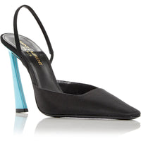 Womens Round Toe Slip On Slingback Heels Black Heavenly Blue