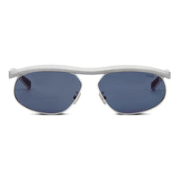 Dior Sunglasses Oval Full Rim, Matte Silver Frame and Blue Lens DIORIDERS1UF1B0