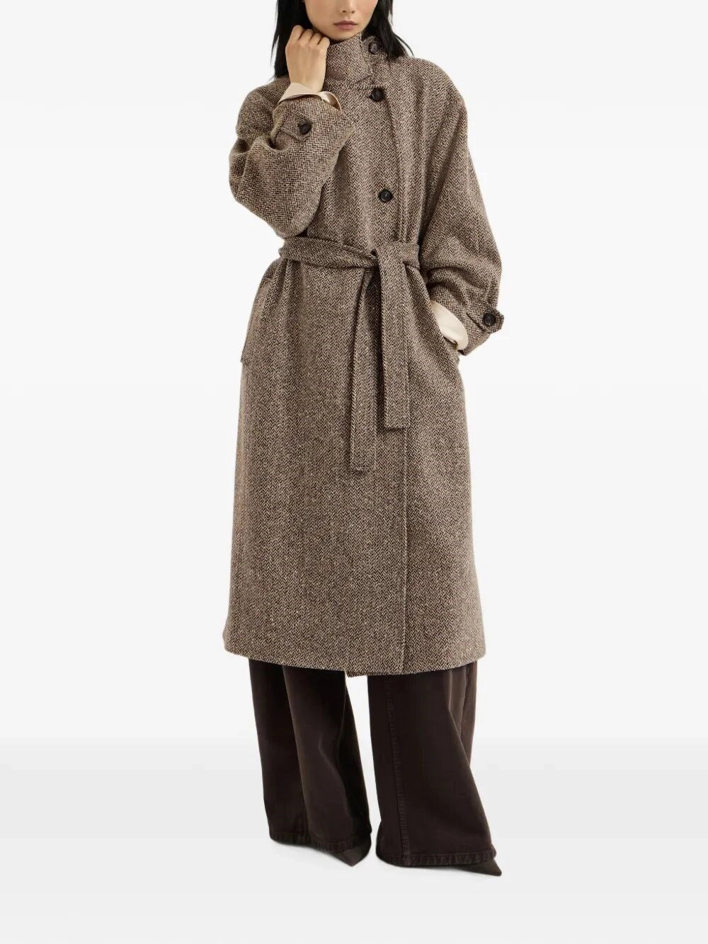 Brunello Cucinelli Women Sparkling Chevron Coat Whit Belt