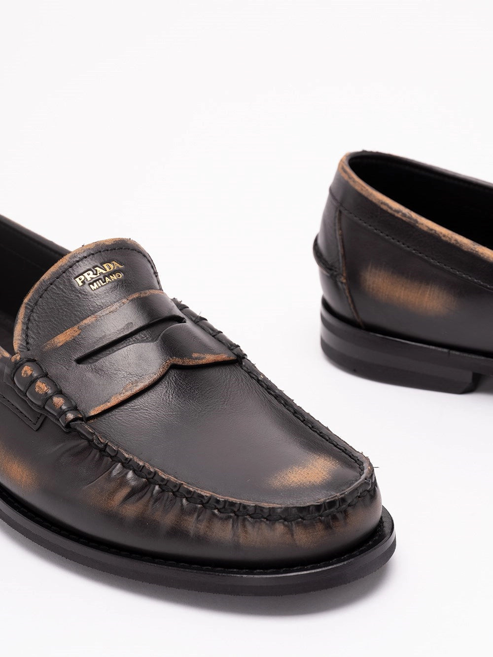 Prada Prada Men Antiqued Leather Loafers