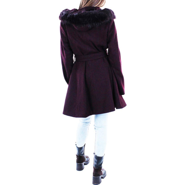 Womens Faux Fur Midi Wool Coat