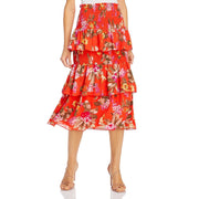 Womens Smocked Tiered Midi Skirt