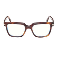 Tom Ford Tom Ford Eyeglasses Square Full Rim, Havana Frame and Clear/Blue-Light Block Lens Lens FT5889-B053