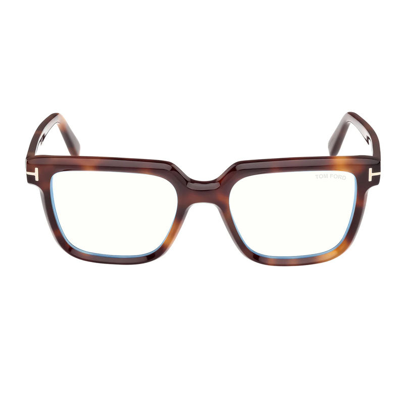 Tom Ford Tom Ford Eyeglasses Square Full Rim, Havana Frame and Clear/Blue-Light Block Lens Lens FT5889-B053