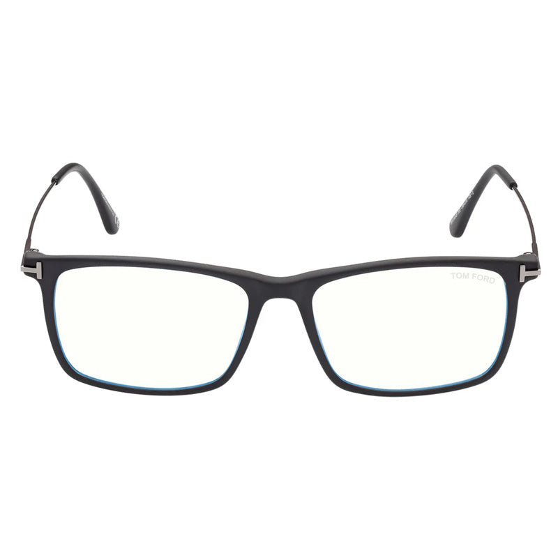 Tom Ford Eyeglasses Square Full Rim, Dark Teal Havana/Dark Ruthenium Frame and Clear Blue Light Block Lens Lens FT5758-B055
