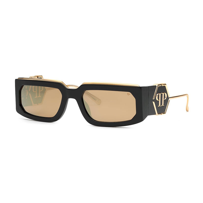 Philipp Plein Sunglasses Rectangle Full Rim, Polished Fuchsia/Silver Frame and Grey Lens SPP119M07BE