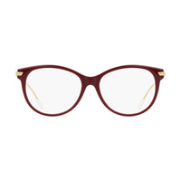 Bottega Veneta Eyeglasses Oval Full Rim, Burgundy/Gold Frame and Clear Demo Lenses Lens BV1039O004
