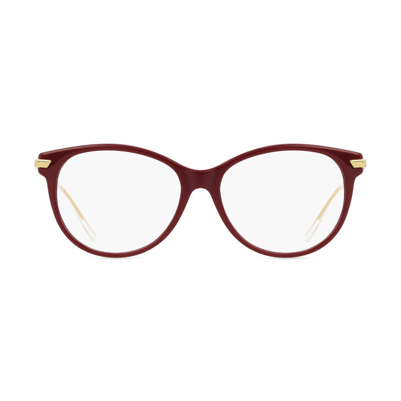 Bottega Veneta Eyeglasses Oval Full Rim, Burgundy/Gold Frame and Clear Demo Lenses Lens BV1039O004