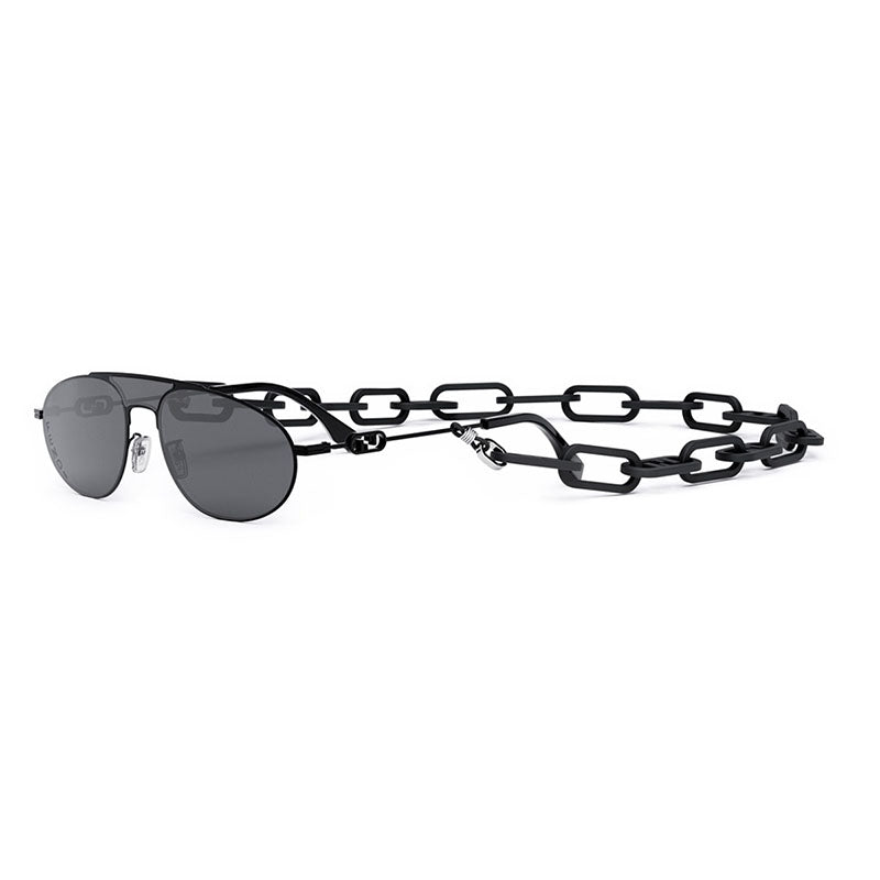 Fendi Aviator Full Rim, with a Black frame and Dark Grey with Black Chain lens.