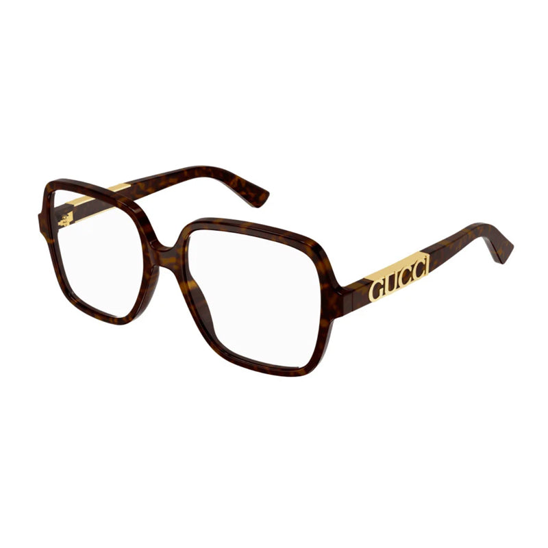 Gucci Eyeglasses Square Full Rim, Havana Frame and Clear Demo Lenses Lens GG1193O002
