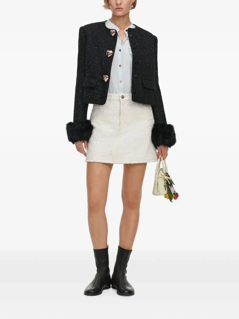 Self-Portrait Women Boucle Fur Cuff Jacket