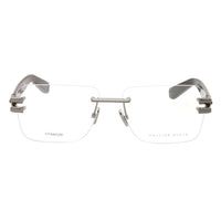 Philipp Plein Eyeglasses Rectangle Rimless, Shiny Gunmetal Frame and Clear Demo Lenses Lens VPP086M0568