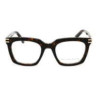 Philipp Plein Eyeglasses Square Full Rim, Shiny Dark Havana Frame and Clear Demo Lenses Lens VPP115M0722