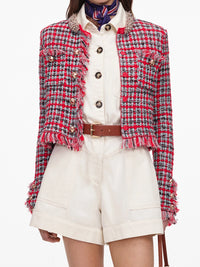 Self-portrait Self-Portrait Women Check Frayed Knit Jacket
