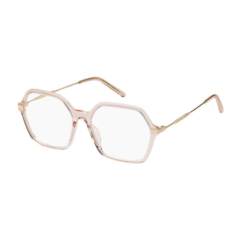 Marc Jacobs Eyeglasses Geometric Full Rim, Shiny Transparent Pink/Gold Frame and Clear Lens Lens MARC615035J00