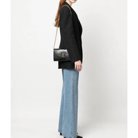 Saint Laurent Cassandre Croc Embossed Leather Chain Wallet Women
