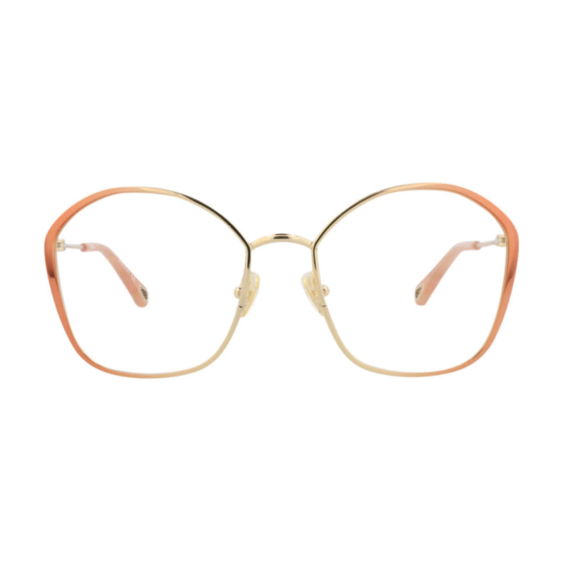 Chloe Chloe Eyeglasses Butterfly Full Rim, Pink/Gold Frame and Clear Demo Lenses Lens CH0017O006