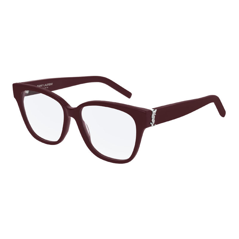 Saint Laurent Eyeglasses Square Full Rim, Burgundy Frame and Clear Demo Lens Lens SLM33006