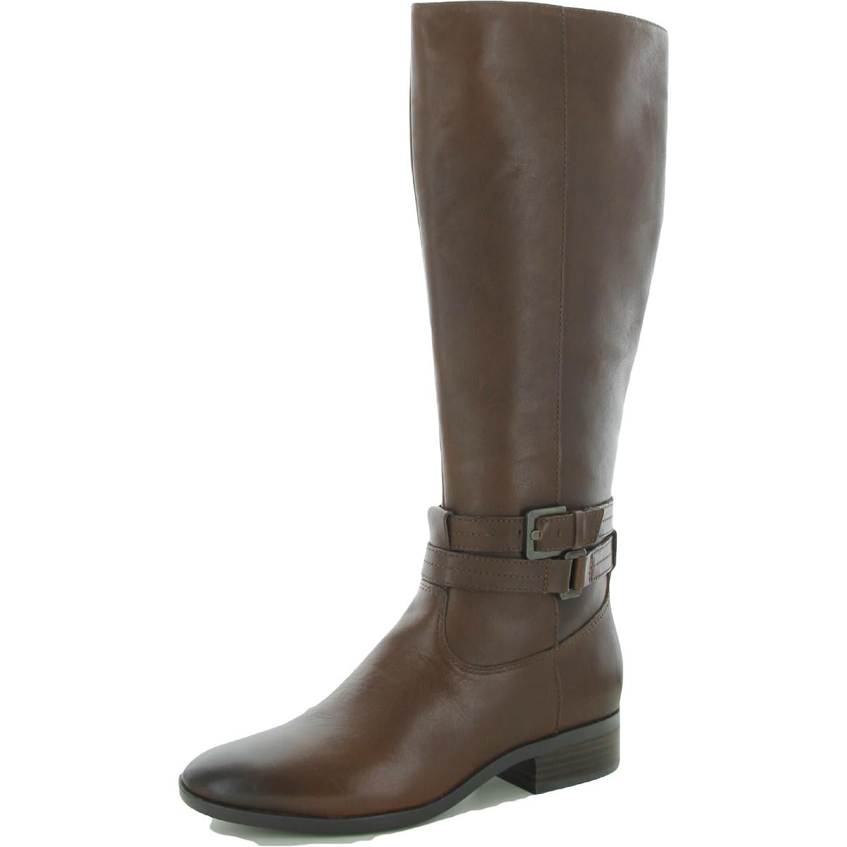 REID Womens Leather Wide Calf Knee-High Boots Cinnamon
