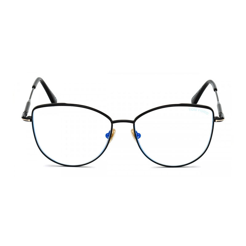 Tom Ford Eyeglasses Cat Eye Full Rim, Shiny Black Frame and Clear Blue Light Block Lens TF5667-B001