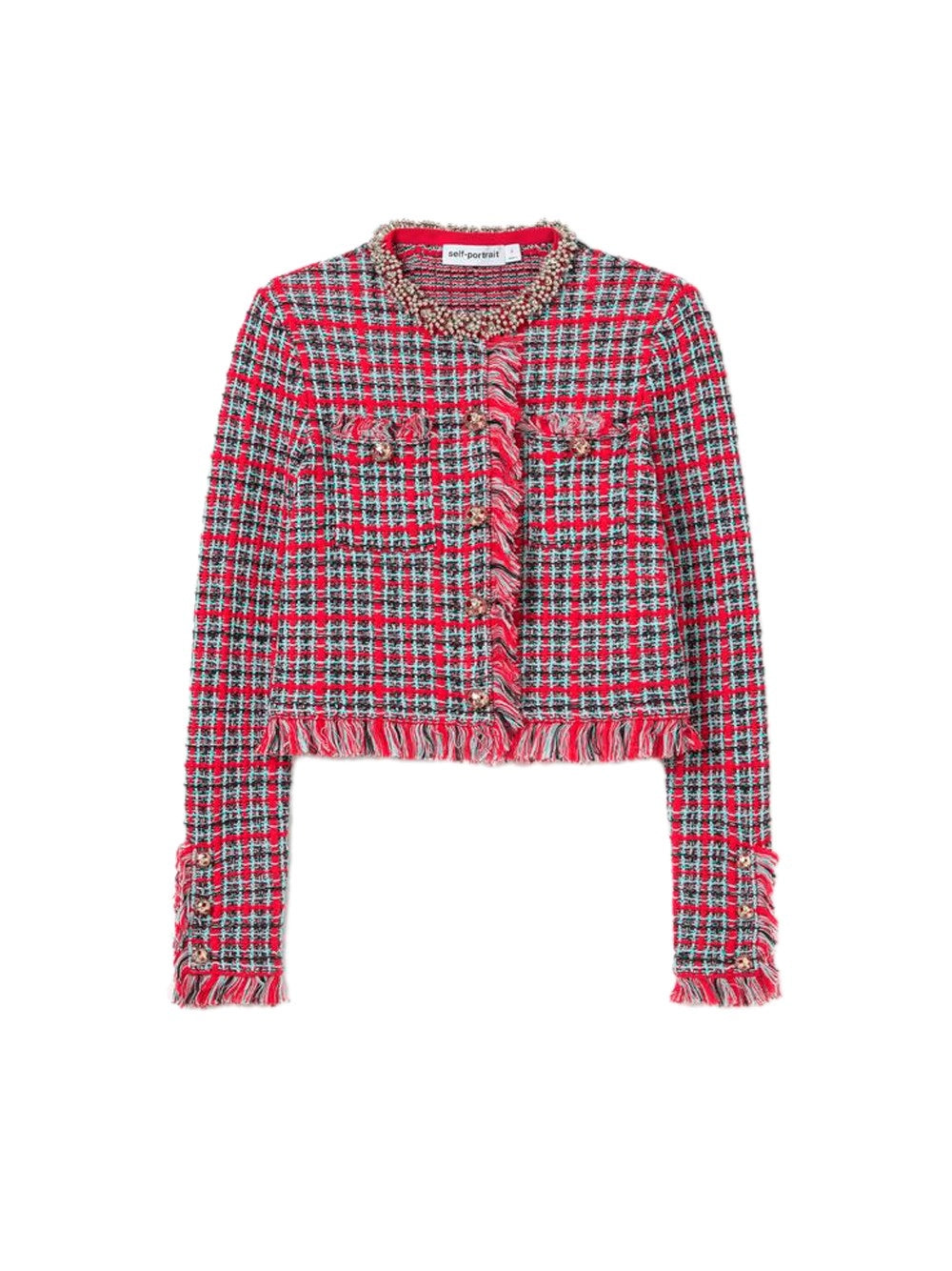 Self-portrait Self-Portrait Women Check Frayed Knit Jacket